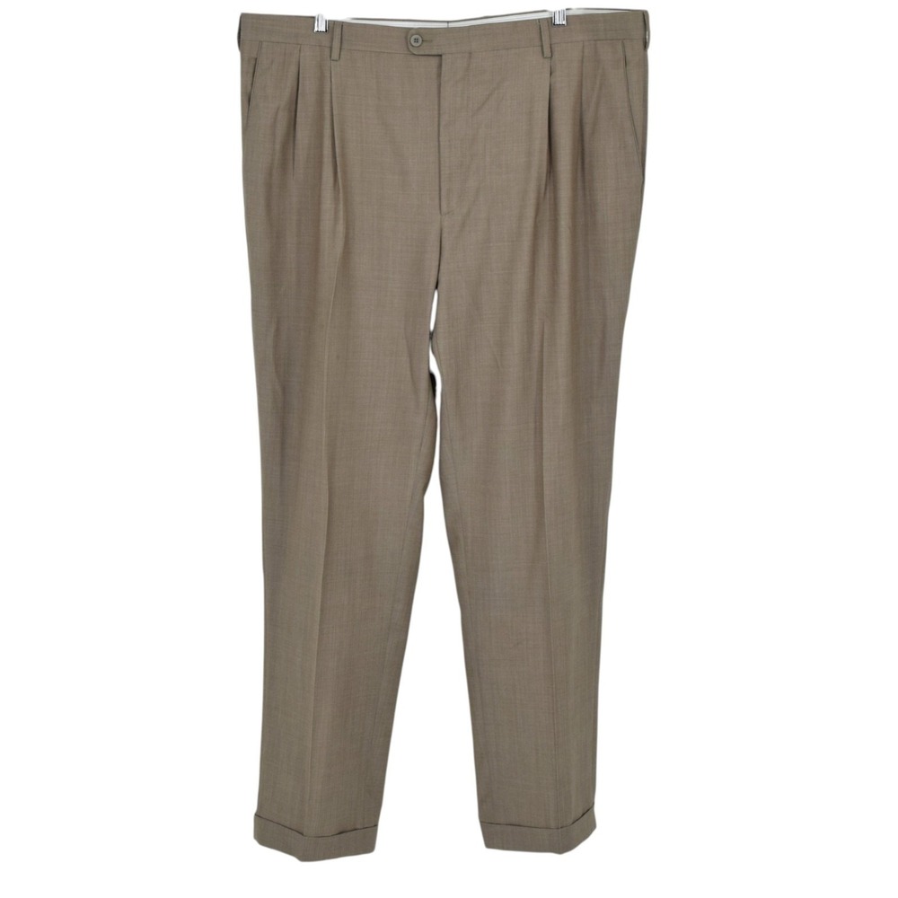 Zanella Bennett Men's 42x34 Brown Glen Plaid Virgin Wool Pleated Trousers Pants